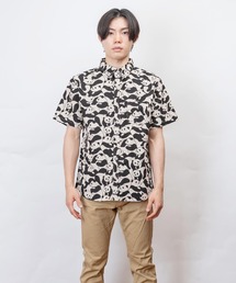 ぎゃるそんうぇいぶ 日本製 和風 猫柄 レギュラーカラー 半袖 シャツ(GW)