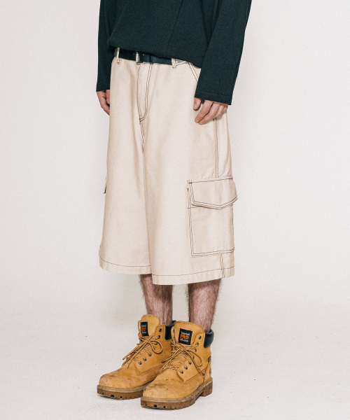 VASTIC(バスティック)の「ワイドカーゴデニムバミューダパンツ_ベージュ(その他パンツ・メンズ・その他・LARGE/MEDIUM/X-LARGE)」の1枚目の写真