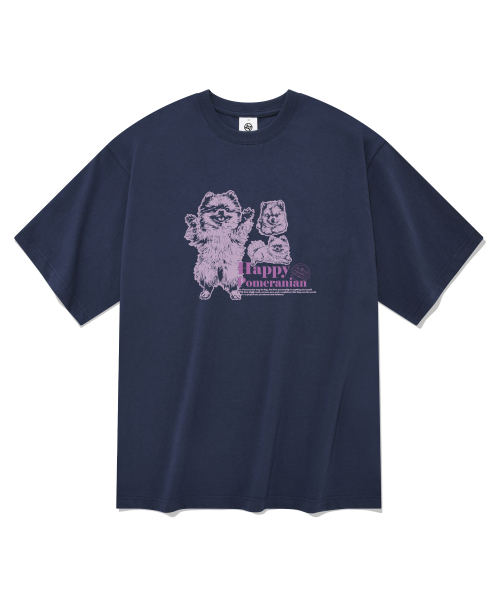 RADINEO(ラディネオ)の「ハッピーポメラニアン 半袖Tシャツ ネイビー(Tシャツ/カットソー・メンズ・その他・SMALL/MEDIUM/LARGE/X-LARGE)」の1枚目の写真