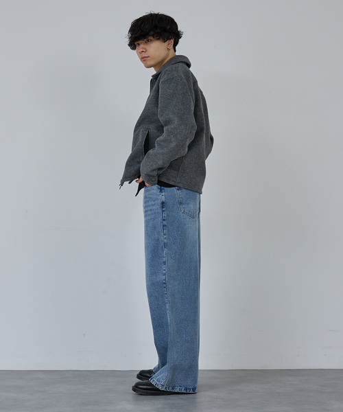 AH ABAHOUSE（エーエイチアバハウス）の「CROPPED DOUBLE ZIP-UP SHAGGY BLOUSON / クロップドダブルジップアップシャギーブルゾン（ブルゾン・メンズ・ブラック/チャコールグレー・46/48/44）」の4枚目の写真