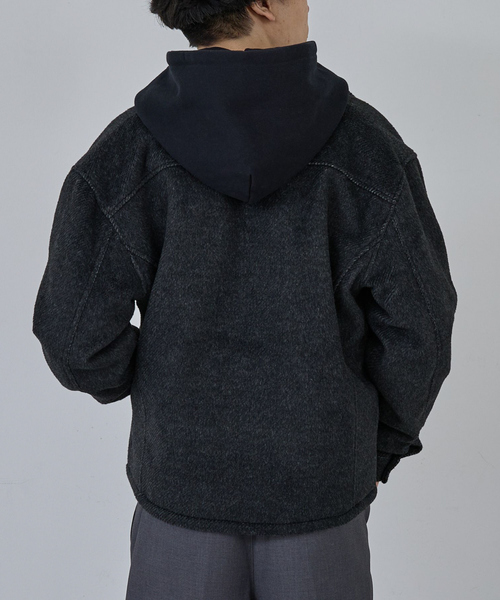 AH ABAHOUSE（エーエイチアバハウス）の「CROPPED DOUBLE ZIP-UP SHAGGY BLOUSON / クロップドダブルジップアップシャギーブルゾン（ブルゾン・メンズ・ブラック/チャコールグレー・46/48/44）」の17枚目の写真