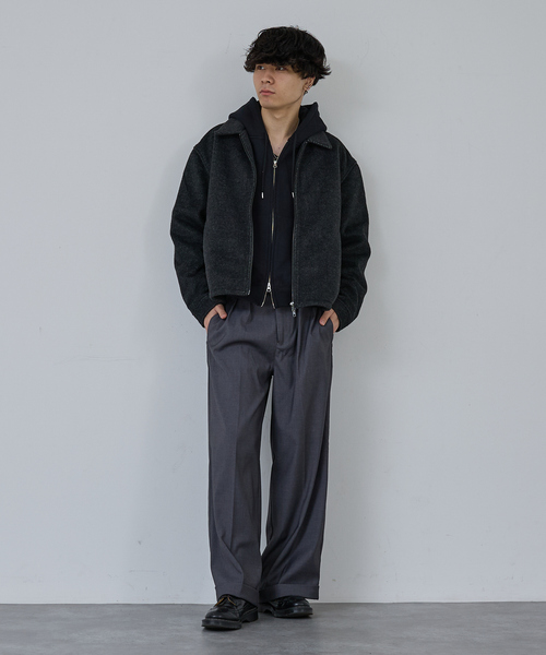 AH ABAHOUSE（エーエイチアバハウス）の「CROPPED DOUBLE ZIP-UP SHAGGY BLOUSON / クロップドダブルジップアップシャギーブルゾン（ブルゾン・メンズ・ブラック/チャコールグレー・46/48/44）」の18枚目の写真