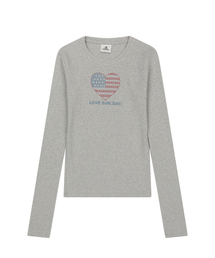 W) HEART BLING LS TEE GRAY