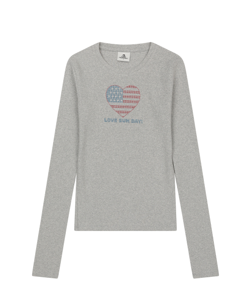SUNDAY FRUIT MARKET(サンデーフルーツマーケット)の「W) HEART BLING LS TEE GRAY(Tシャツ/カットソー・レディース・その他・SMALL/MEDIUM)」の1枚目の写真
