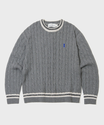 ヘビーウェイトキーホールケーブルクルーネッククリケットニット[GRAY]_SEKT028GRAY