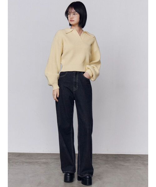 EMODA（エモダ）の「ミッドワイドジャストウエストジーンズ（デニムパンツ・レディース・ブルー/インディゴブルー/ベージュ・MEDIUM/SMALL）」の14枚目の写真