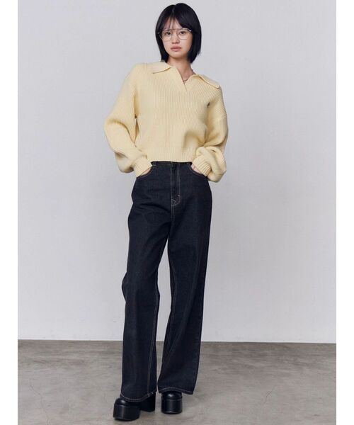 EMODA（エモダ）の「ミッドワイドジャストウエストジーンズ（デニムパンツ・レディース・ブルー/インディゴブルー/ベージュ・MEDIUM/SMALL）」の13枚目の写真