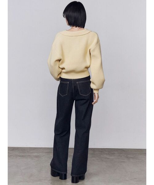 EMODA（エモダ）の「ミッドワイドジャストウエストジーンズ（デニムパンツ・レディース・ブルー/インディゴブルー/ベージュ・MEDIUM/SMALL）」の12枚目の写真