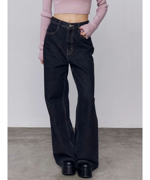 EMODA（エモダ）の「ミッドワイドジャストウエストジーンズ（デニムパンツ・レディース・ブルー/インディゴブルー/ベージュ・MEDIUM/SMALL）」の22枚目の写真