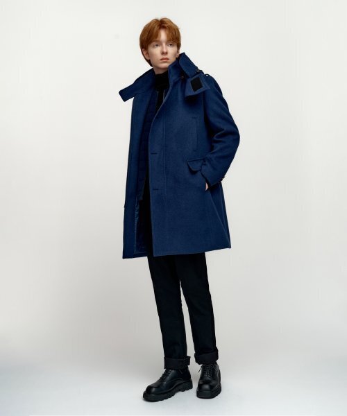 SOLEW(ソル)の「アンゴラブレンドデタッチャブルフードコート_ブルー(チェスターコート・メンズ・その他・SMALL/MEDIUM/LARGE/X-LARGE)」の2枚目の写真