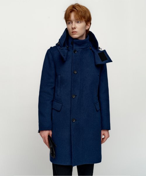 SOLEW(ソル)の「アンゴラブレンドデタッチャブルフードコート_ブルー(チェスターコート・メンズ・その他・SMALL/MEDIUM/LARGE/X-LARGE)」の3枚目の写真
