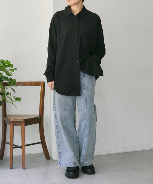 ear PAPILLONNER（イアパピヨネ）の「スウェット切替シャツ【SUM1 STYLE】（シャツ/ブラウス・レディース・ブラック/ライトベージュ・FREE）」の14枚目の写真