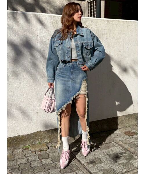 EVRIS（エヴリス）の「ダメージスリットロングデニムスカート【セットアップ着用可能】（デニムスカート・レディース・グレー/インディゴブルー/ブルー・MEDIUM/SMALL）」の22枚目の写真