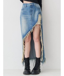 EVRIS | ダメージスリットロングデニムスカート【セットアップ着用可能】(デニムスカート)