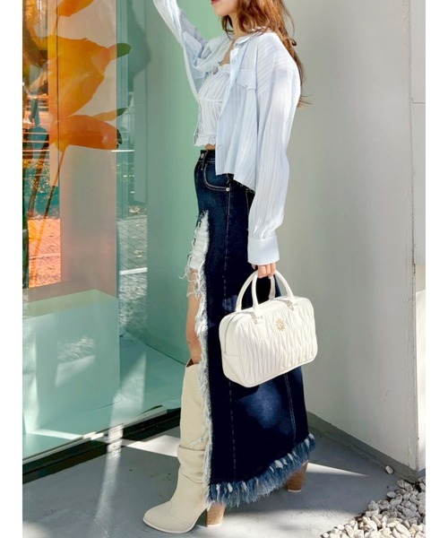 EVRIS（エヴリス）の「ダメージスリットロングデニムスカート【セットアップ着用可能】（デニムスカート・レディース・グレー/インディゴブルー/ブルー・MEDIUM/SMALL）」の7枚目の写真