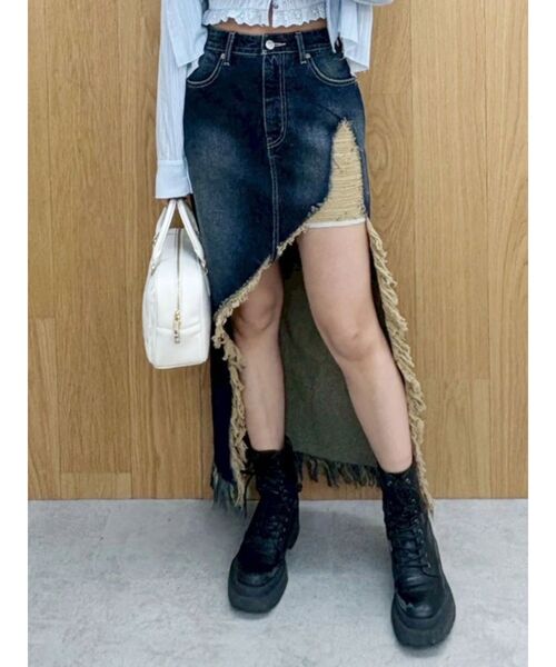 EVRIS(エヴリス)の「ダメージスリットロングデニムスカート【セットアップ着用可能】(デニムスカート・レディース・グレー/インディゴブルー/ブルー・MEDIUM/SMALL)」の13枚目の写真