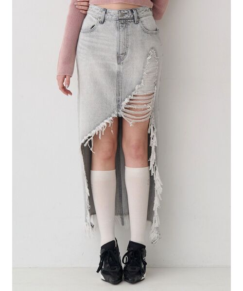 EVRIS(エヴリス)の「ダメージスリットロングデニムスカート【セットアップ着用可能】(デニムスカート・レディース・グレー/インディゴブルー/ブルー・MEDIUM/SMALL)」の14枚目の写真