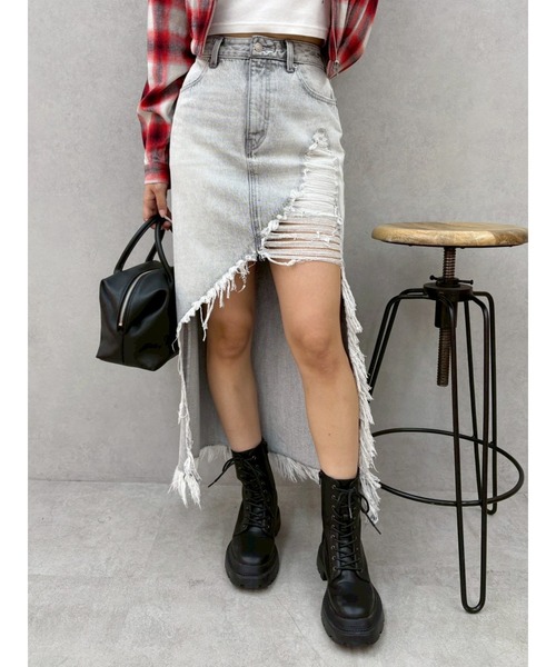 EVRIS（エヴリス）の「ダメージスリットロングデニムスカート【セットアップ着用可能】（デニムスカート・レディース・グレー/インディゴブルー/ブルー・MEDIUM/SMALL）」の9枚目の写真