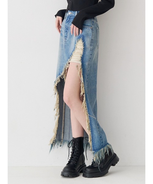 EVRIS(エヴリス)の「ダメージスリットロングデニムスカート【セットアップ着用可能】(デニムスカート・レディース・グレー/インディゴブルー/ブルー・MEDIUM/SMALL)」の22枚目の写真