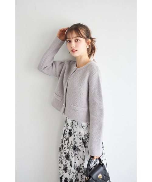 tocco closet（トッコ　クローゼット）の「パール＆ビジュー付きニットジャケット（ノーカラージャケット・レディース・オフホワイト/グレー/ピンク・M）」の4枚目の写真