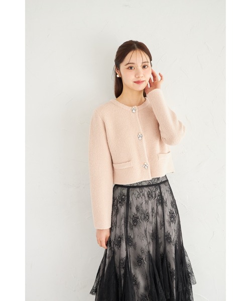 tocco closet（トッコ　クローゼット）の「パール＆ビジュー付きニットジャケット（ノーカラージャケット・レディース・オフホワイト/グレー/ピンク・M）」の9枚目の写真