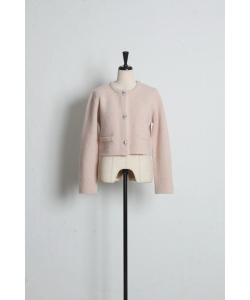 tocco closet（トッコ　クローゼット）の「パール＆ビジュー付きニットジャケット（ノーカラージャケット・レディース・オフホワイト/グレー/ピンク・M）」の12枚目の写真