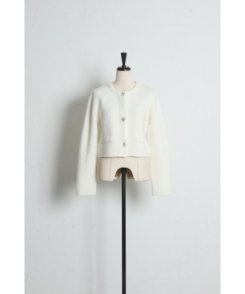 tocco closet（トッコ　クローゼット）の「パール＆ビジュー付きニットジャケット（ノーカラージャケット・レディース・オフホワイト/グレー/ピンク・M）」の14枚目の写真