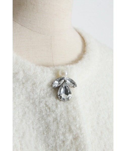 tocco closet（トッコ　クローゼット）の「パール＆ビジュー付きニットジャケット（ノーカラージャケット・レディース・オフホワイト/グレー/ピンク・M）」の18枚目の写真