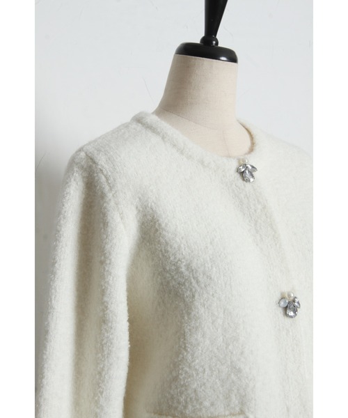 tocco closet（トッコ　クローゼット）の「パール＆ビジュー付きニットジャケット（ノーカラージャケット・レディース・オフホワイト/グレー/ピンク・M）」の19枚目の写真