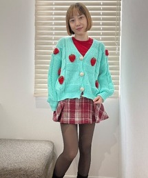 ぷっくりいちご柄ボリュームニットカーデ