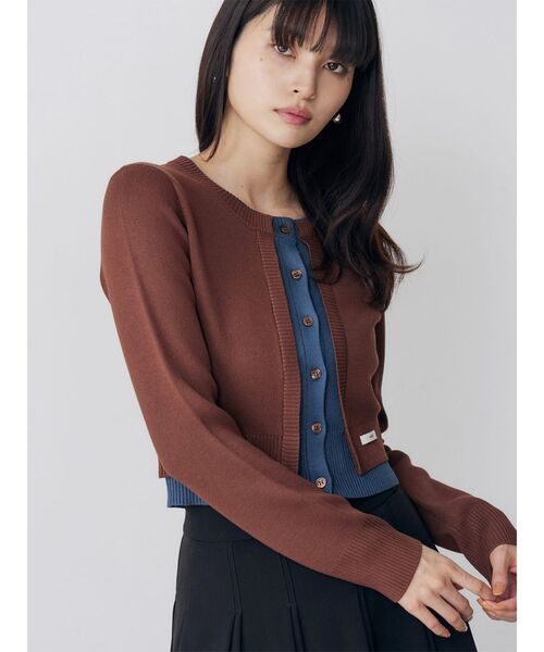 MURUA（ムルーア）の「レイヤードクロップドカーディガン（カーディガン/ボレロ・レディース・ブラウン/ブラック・FREE）」の2枚目の写真