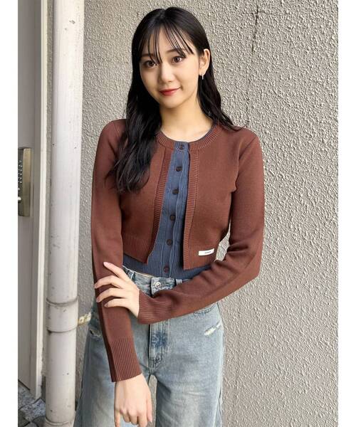 MURUA（ムルーア）の「レイヤードクロップドカーディガン（カーディガン/ボレロ・レディース・ブラウン/ブラック・FREE）」の3枚目の写真