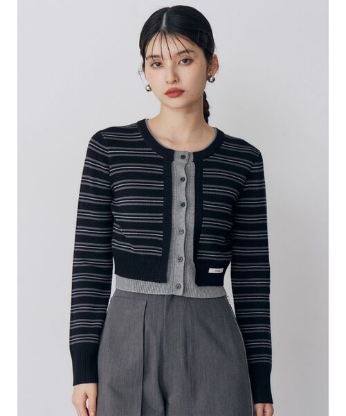 MURUA（ムルーア）の「レイヤードクロップドカーディガン（カーディガン/ボレロ・レディース・ブラウン/ブラック・FREE）」の4枚目の写真