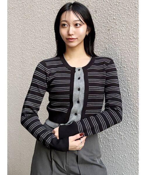 MURUA（ムルーア）の「レイヤードクロップドカーディガン（カーディガン/ボレロ・レディース・ブラウン/ブラック・FREE）」の5枚目の写真