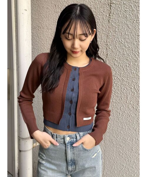 MURUA（ムルーア）の「レイヤードクロップドカーディガン（カーディガン/ボレロ・レディース・ブラウン/ブラック・FREE）」の9枚目の写真