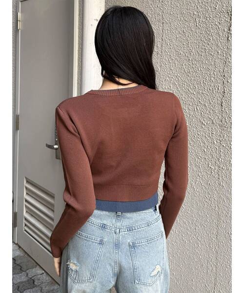 MURUA（ムルーア）の「レイヤードクロップドカーディガン（カーディガン/ボレロ・レディース・ブラウン/ブラック・FREE）」の11枚目の写真