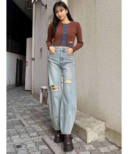 MURUA（ムルーア）の「レイヤードクロップドカーディガン（カーディガン/ボレロ・レディース・ブラウン/ブラック・FREE）」の12枚目の写真