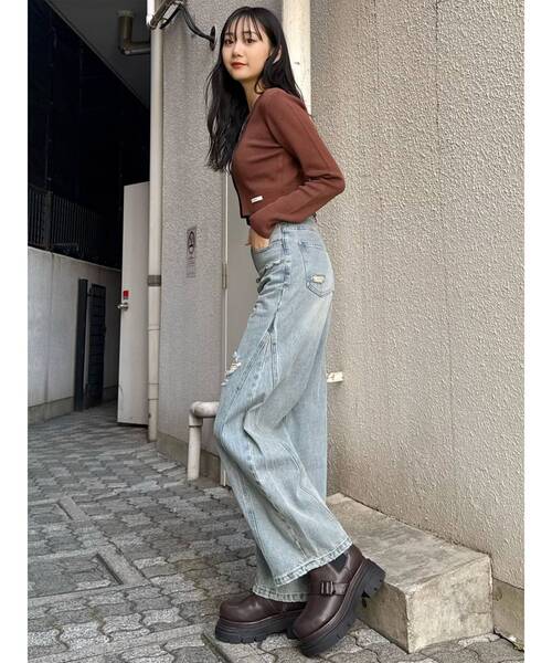 MURUA（ムルーア）の「レイヤードクロップドカーディガン（カーディガン/ボレロ・レディース・ブラウン/ブラック・FREE）」の14枚目の写真