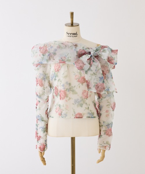Seemi. byNICECLAUP（ シーミーバイナイスクラップ）の「【Seemi.】オフショルブラウス（シャツ/ブラウス・レディース・ピンク/ホワイト系その他/ドット・FREE）」の5枚目の写真