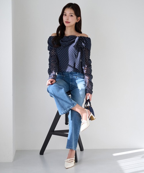 Seemi. byNICECLAUP（ シーミーバイナイスクラップ）の「【Seemi.】オフショルブラウス（シャツ/ブラウス・レディース・ピンク/ホワイト系その他/ドット・FREE）」の14枚目の写真