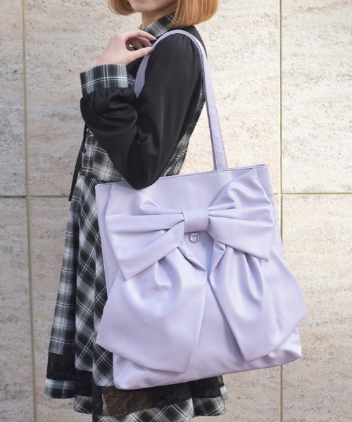 axes femme（アクシーズファム）の「タテ型ビッグリボン合皮トート（トートバッグ・レディース・ワイン/サックスブルー/ブラック/キナリ/ラベンダー・FREE）」の20枚目の写真