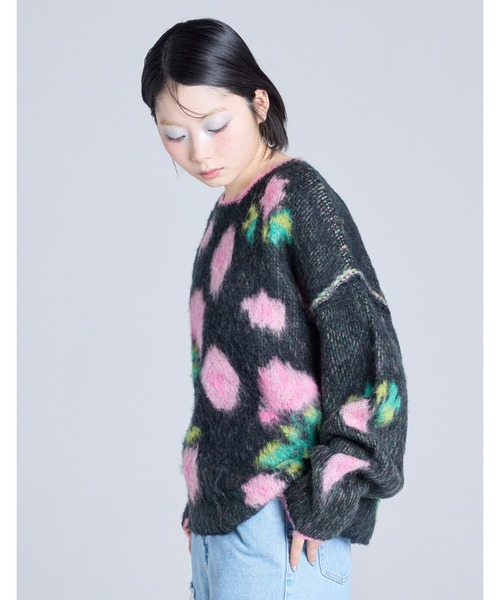 Little sunny bite（リトルサニーバイト）の「/Little sunny bite/floral knit（ニット/セーター・レディース・ピンク/ブラック・MEDIUM/SMALL）」の3枚目の写真