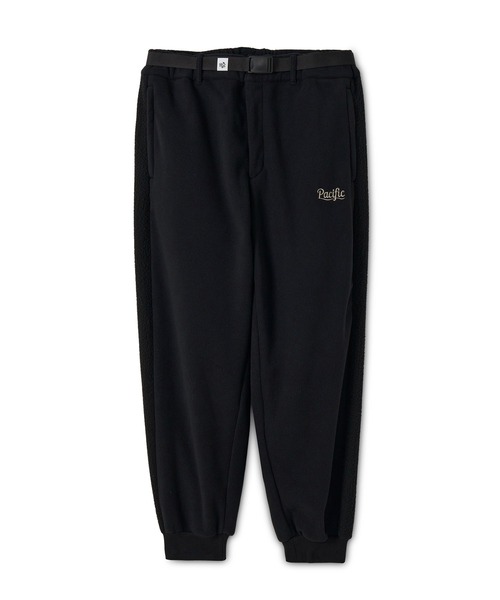 Pacific GOLF CLUB（パシフィックゴルフクラブ）の「COMBINATION FLEECE SIDE STRIPE RIBBED PANTS（スウェットパンツ・メンズ・ブラック/オリーブ×ブラック・L/XL/M）」の2枚目の写真
