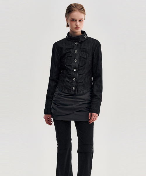 KIMZISU(キムジス)の「Button Up Tucked Jacket _ BLACK(デニムジャケット・レディース・ブラック・S/M/L)」の5枚目の写真