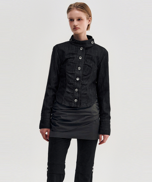 KIMZISU(キムジス)の「Button Up Tucked Jacket _ BLACK(デニムジャケット・レディース・ブラック・S/M/L)」の6枚目の写真