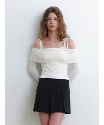 ribbon sleeveless & off-shoulder top set - cream
