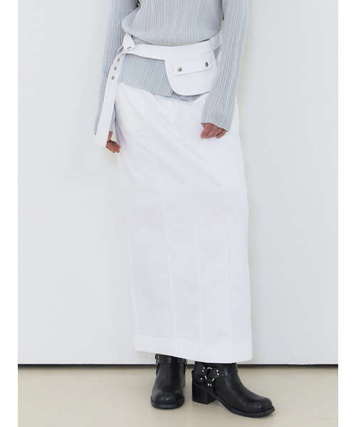 Belt Pintuck Long Skirt, White（スカート）｜ETMON（エトモン）の