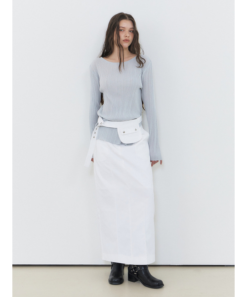 ETMON(エトモン)の「Belt Pintuck Long Skirt, White(スカート・レディース・その他・M/S)」の5枚目の写真