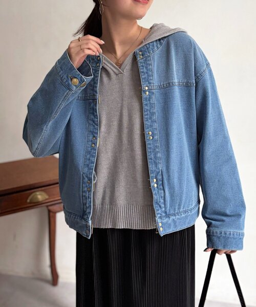 Chez toi（シェトワ）の「GLDフックノーカラーGジャン（ブルゾン・レディース・アイボリー/ベージュ/インディゴブルー/ブルー・FREE）」の4枚目の写真