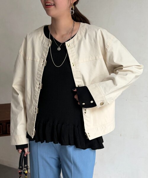 Chez toi（シェトワ）の「GLDフックノーカラーGジャン（ブルゾン・レディース・アイボリー/ベージュ/インディゴブルー/ブルー・FREE）」の6枚目の写真